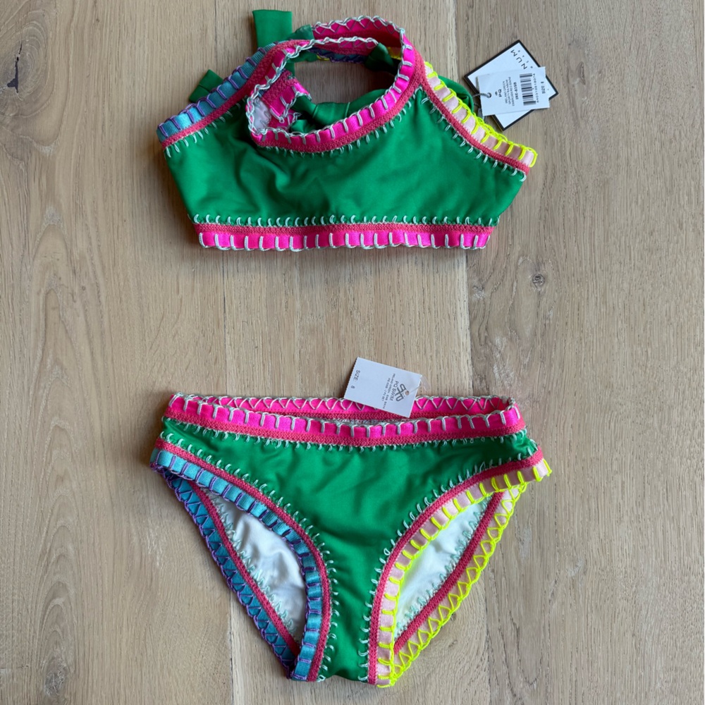 Green and Pink Kids Swim Bikini